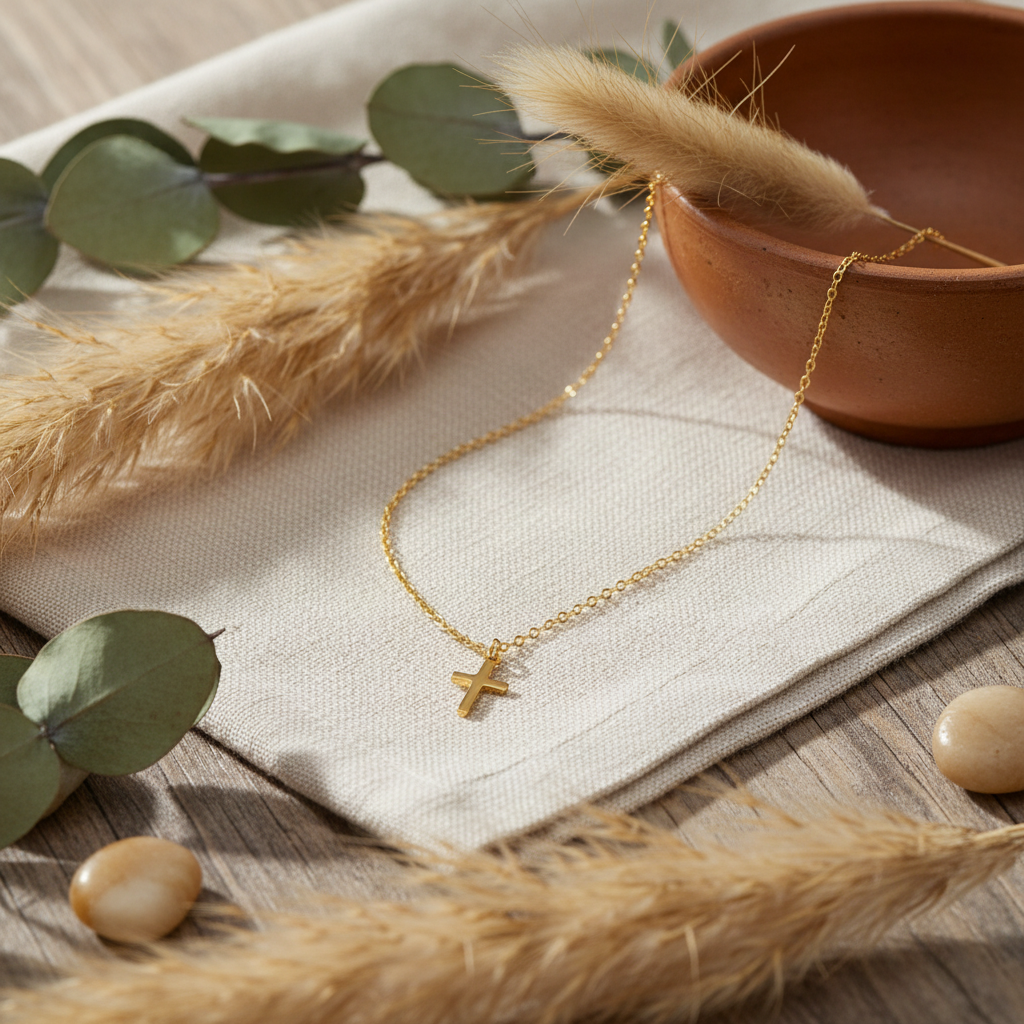 Small Cross Pendant Necklace - 14K Gold Plated Sterling Silver