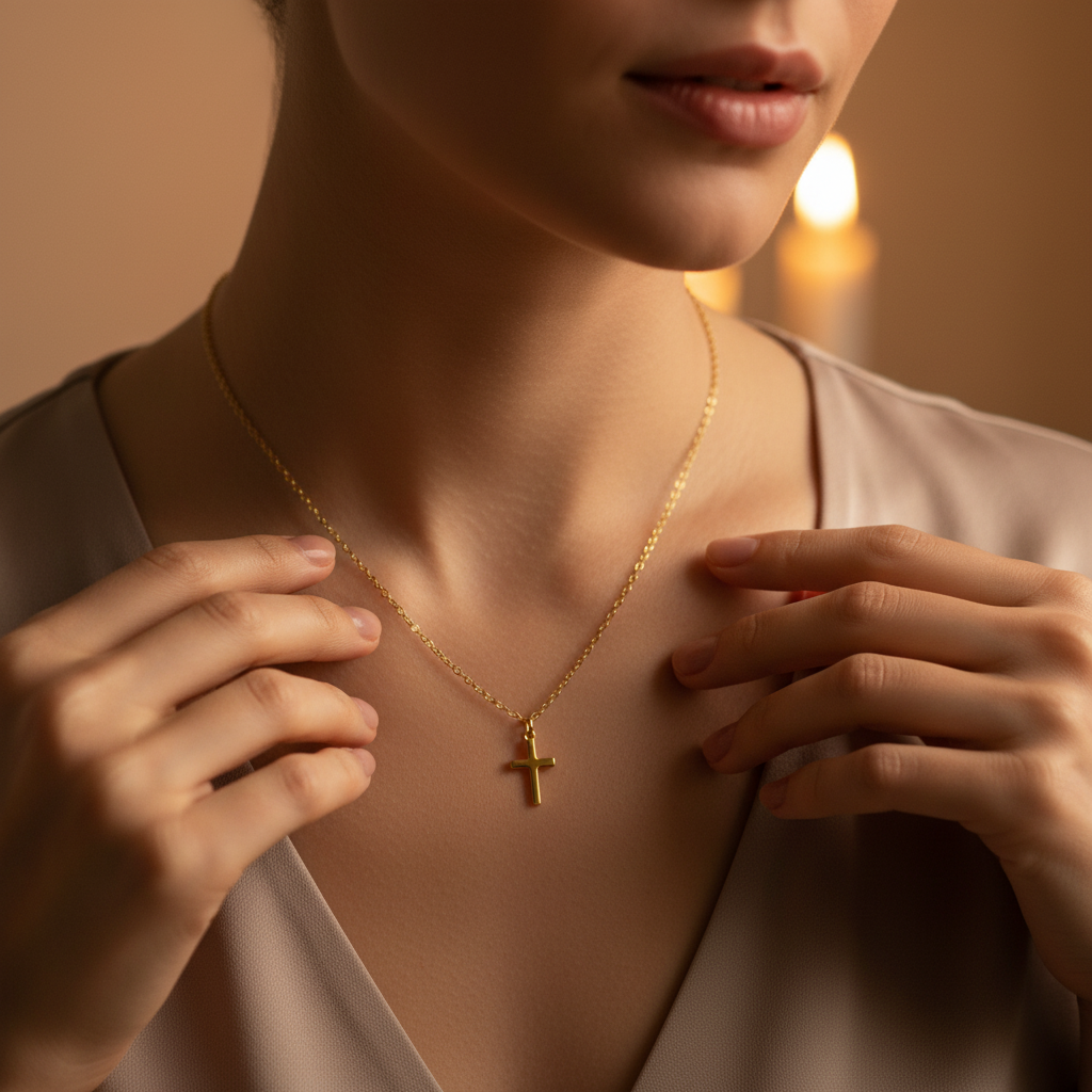 Small Cross Pendant Necklace - 14K Gold Plated Sterling Silver