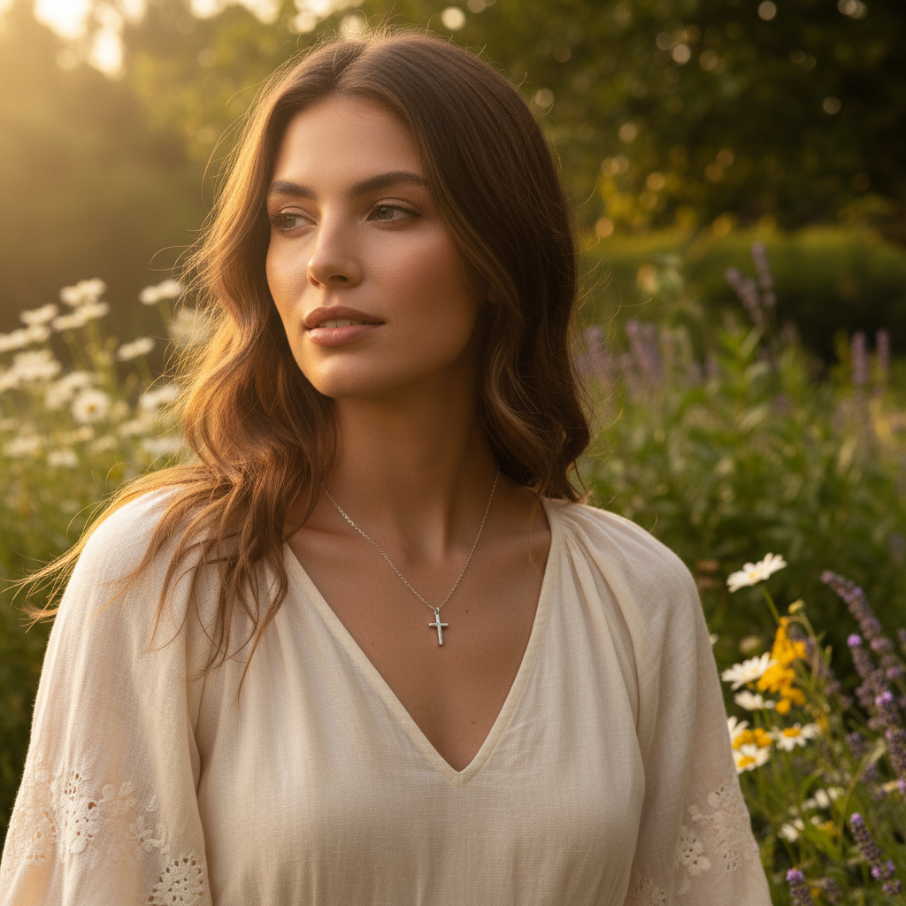 Small Cross Pendant Necklace - Sterling Silver