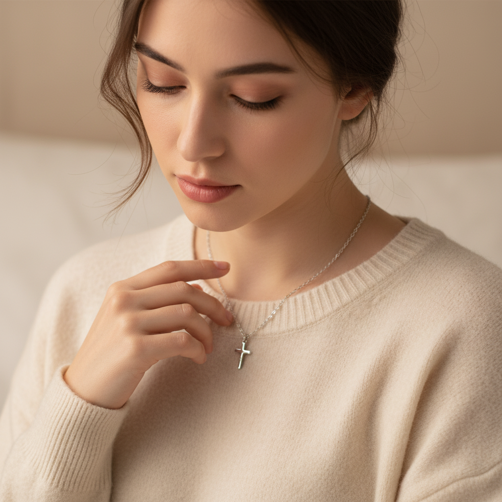 Small Cross Pendant Necklace - Sterling Silver