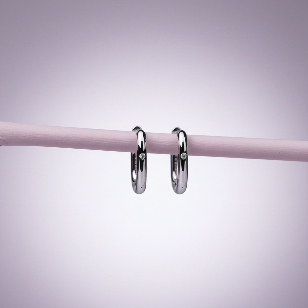 Small Huggie Hoop Earrings with Cubic Zirconia - Sterling Silver