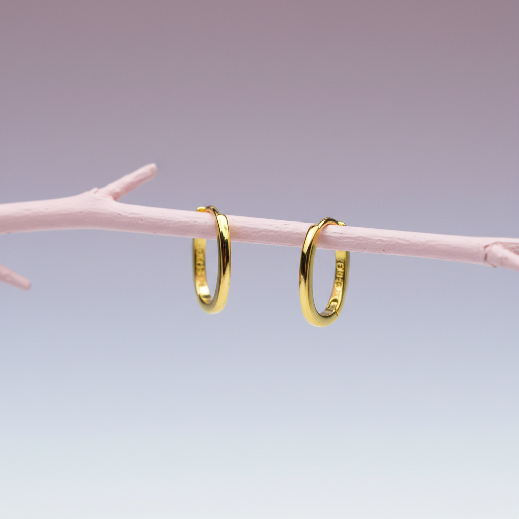 Small Oval Hoop Earrings - 14K Gold Plated Sterling Silver